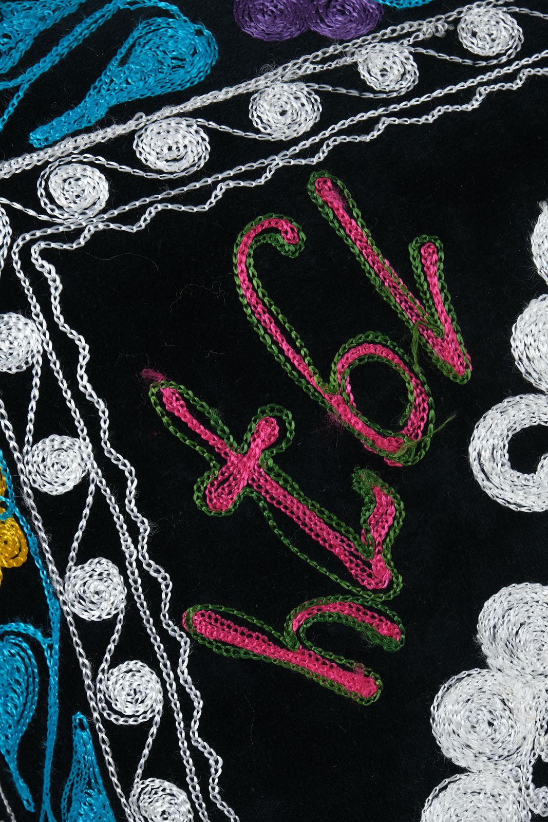 Vintage Black Velvet Dated Suzani Bedding Pillow Fashioned From A 20th Century Samarkand Suzani, Extra Long Floral Hippie Cushion 24''X 48'' photo Textiles