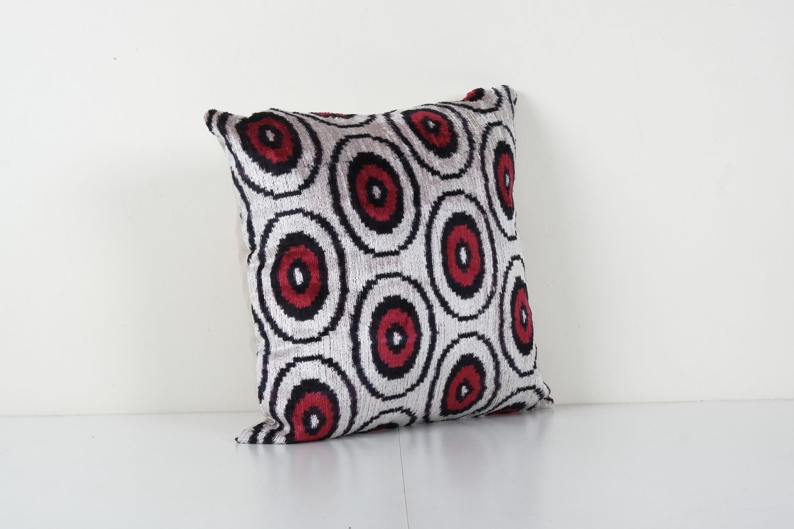 Red Polka Dot Ikat Velvet Pillow   Square Silk Velvet Cushion Cover   Simple And Plain Ikat Pillowcase 18'' X 18'' photo furniture