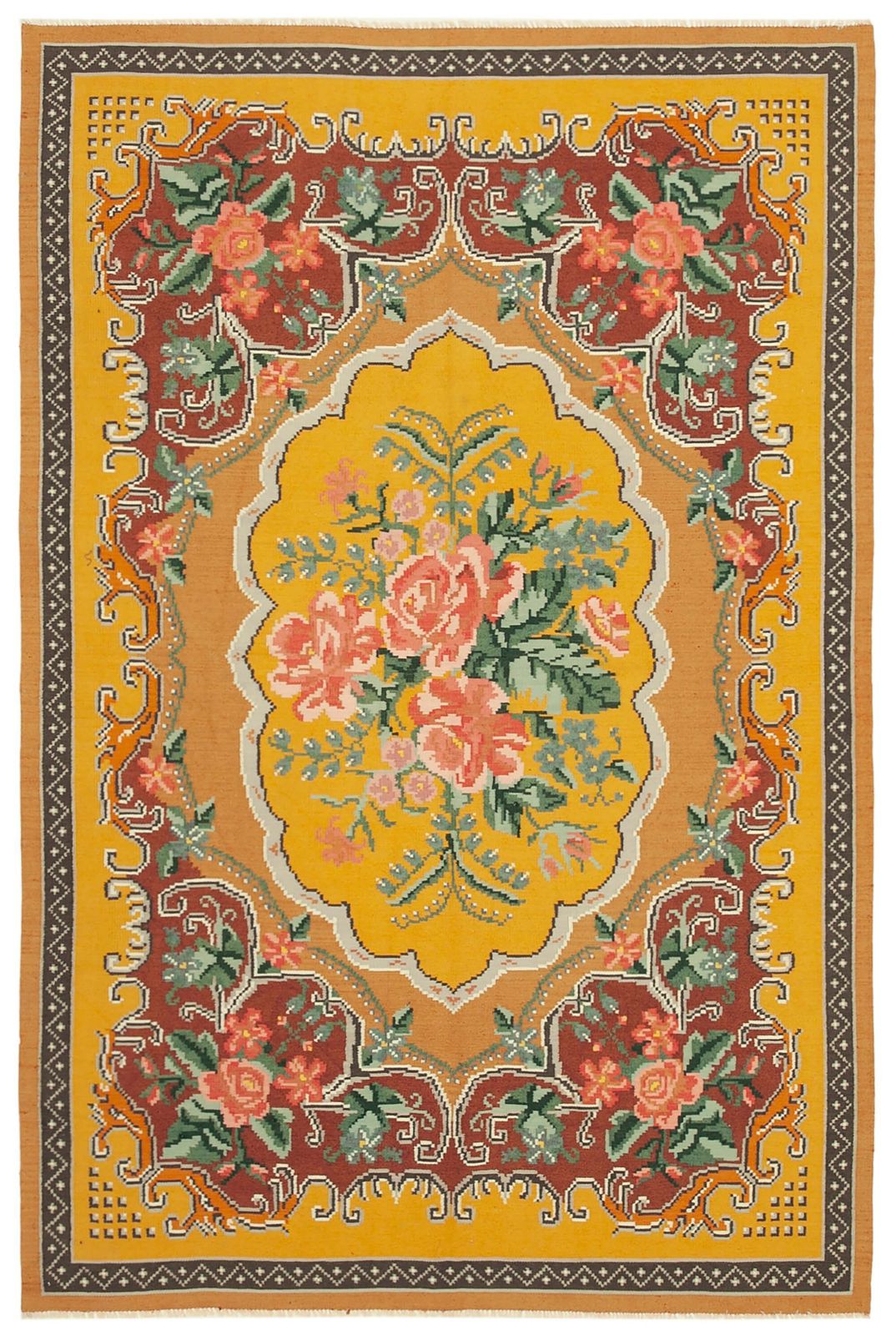 Yellow Vintage Moldovan Kilim Rug 197 X 291 Cm