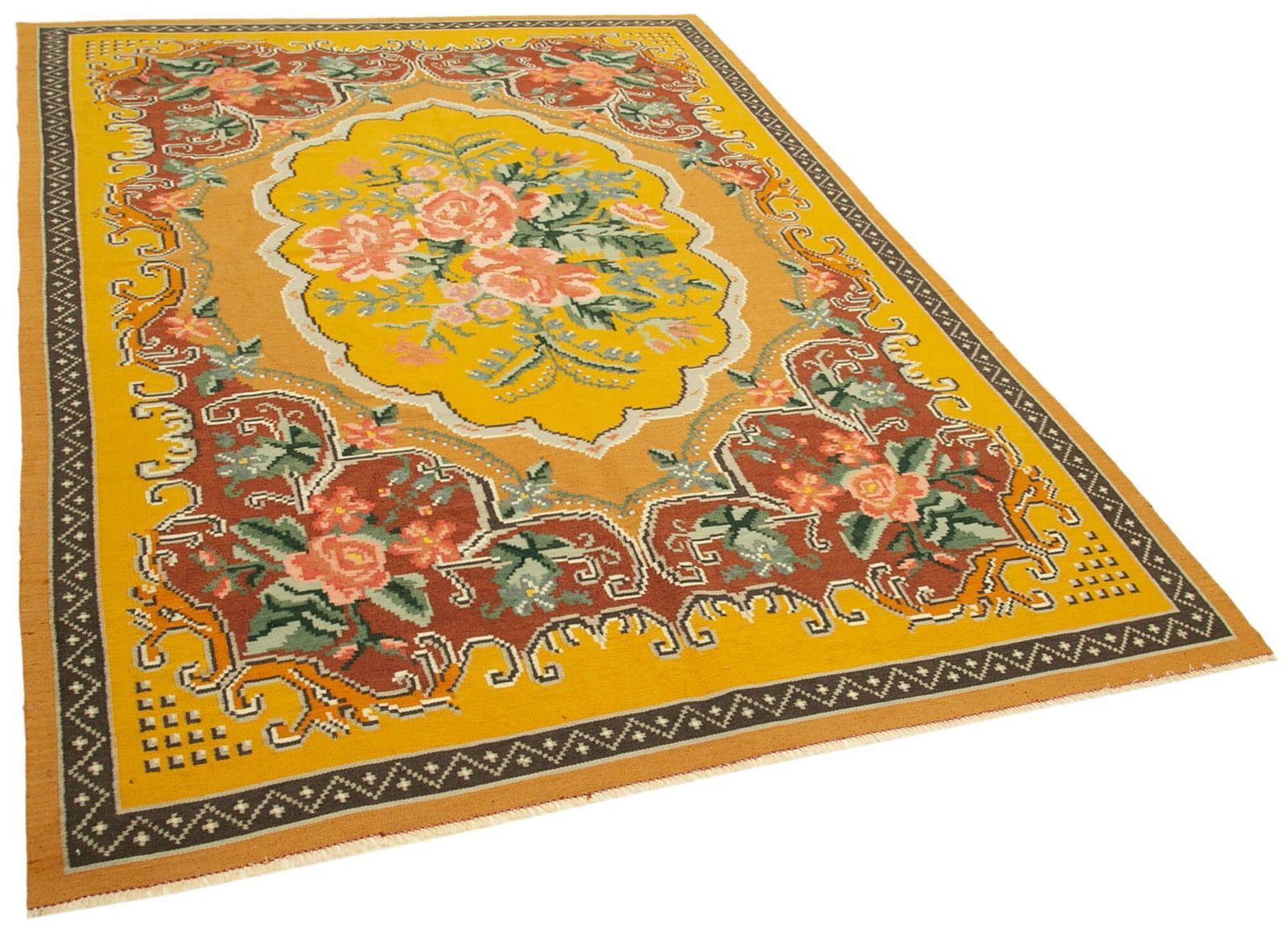 Yellow Vintage Moldovan Kilim Rug 197 X 291 Cm photo furniture