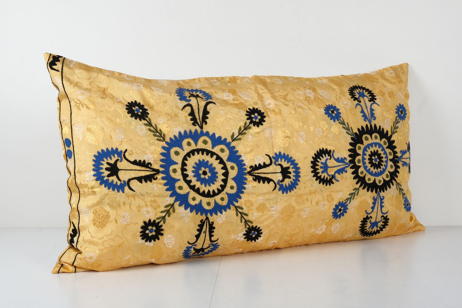 Body Pillow Fashioned From A Mid 20th Century Tashkent Suzani, Extra Long Samarkand Cushion 24'' X 43'' photo 125.0
