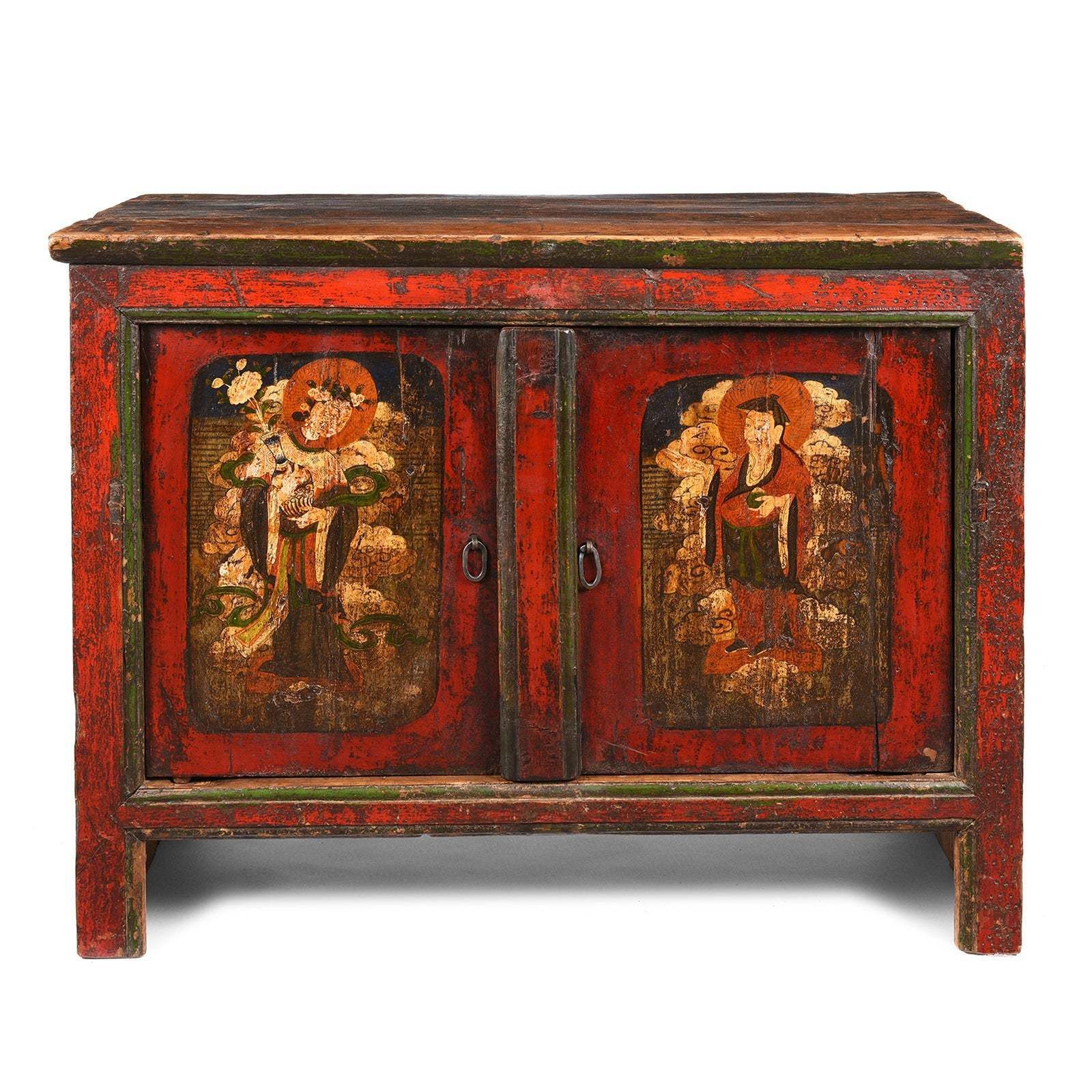 Painted Tibetan Pegam Side Cabinet  18thc