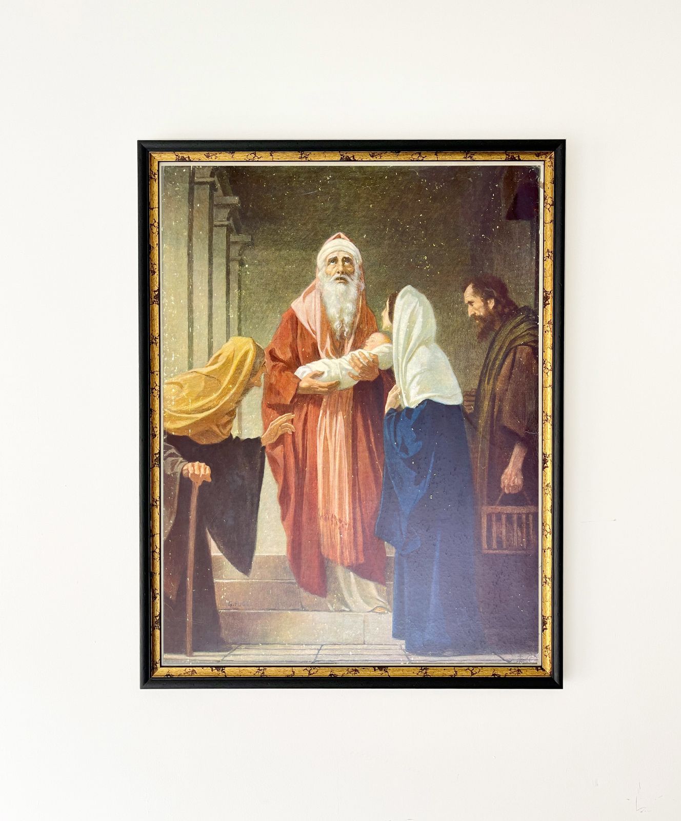Simeon The Presentation Of Jesus Vintage Christian German Print 1930s Framed