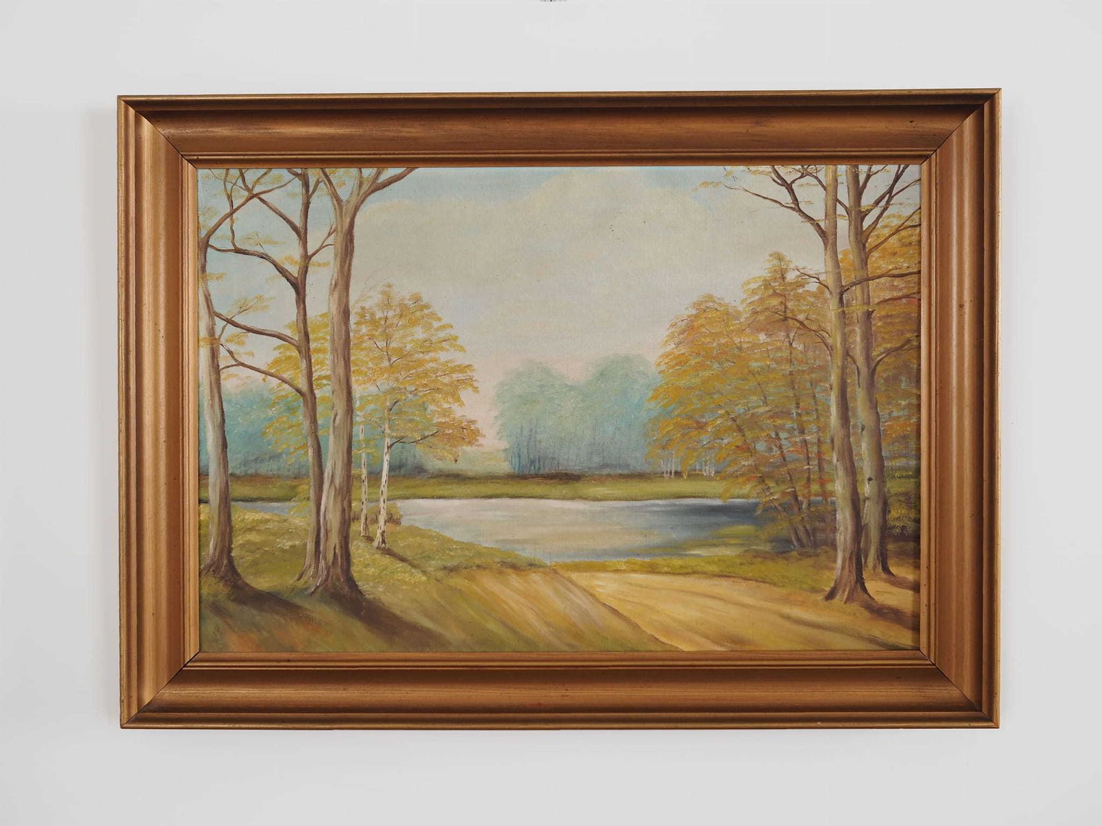 Painting „Two Birch By The Pond”, Scandinavian Design, 1970s photo Art