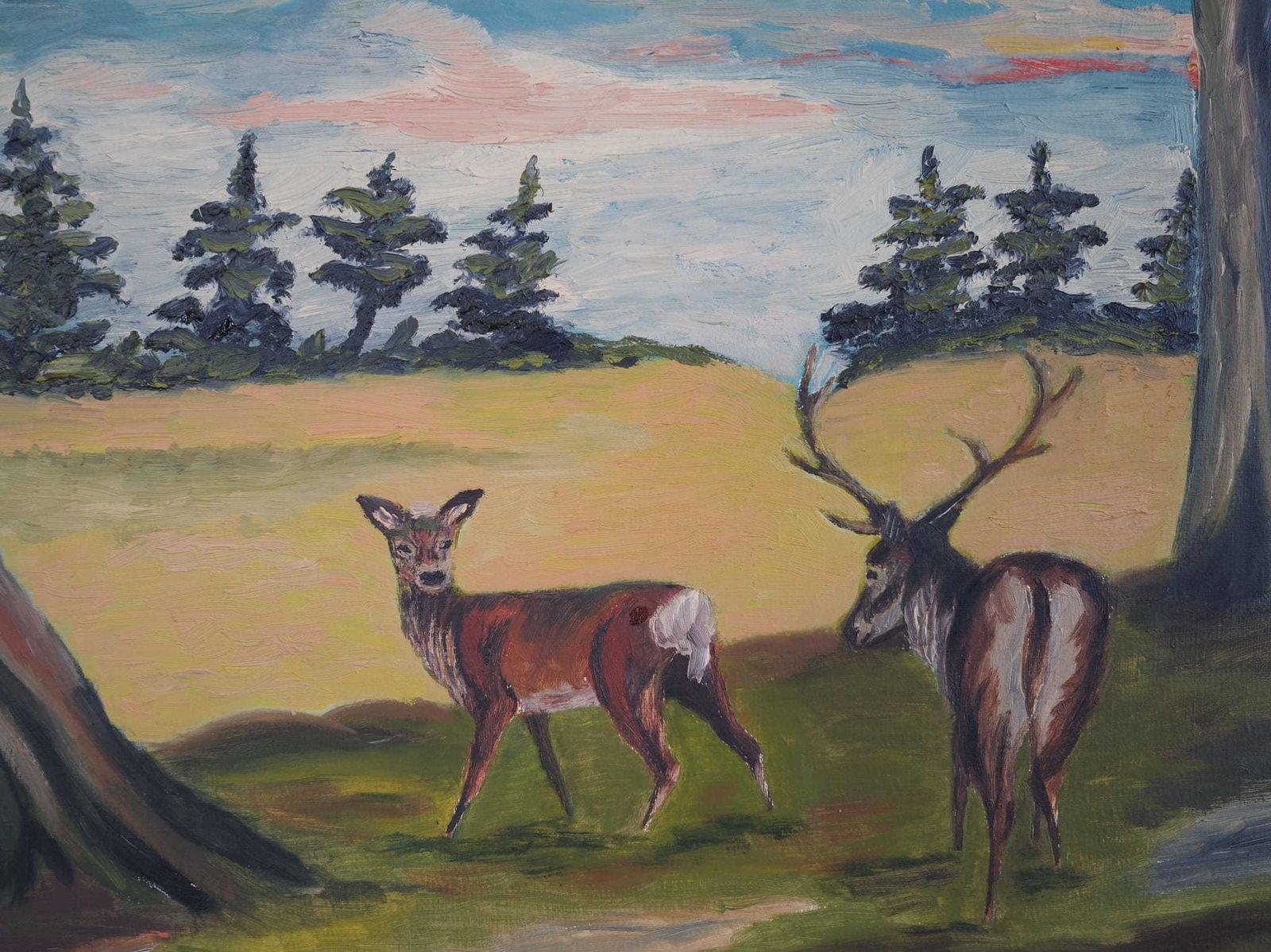 photo for sale Painting „The Pair Of Deer”, Scandinavian Design, 1960s