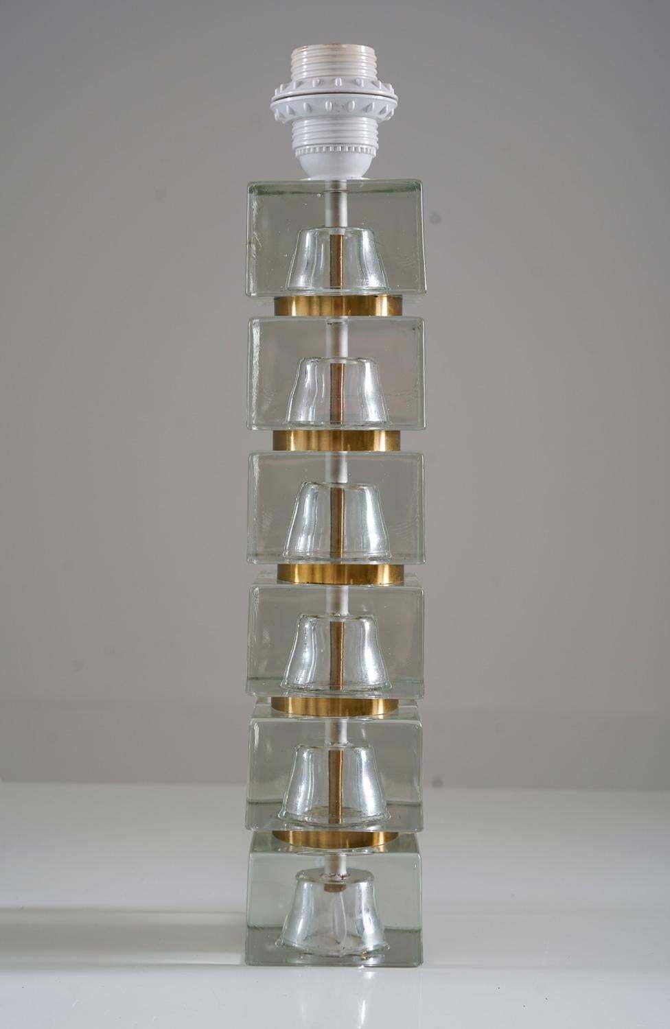 Pair Of Swedish Mid Century Table Lamps In Glass And Brass photo for sale