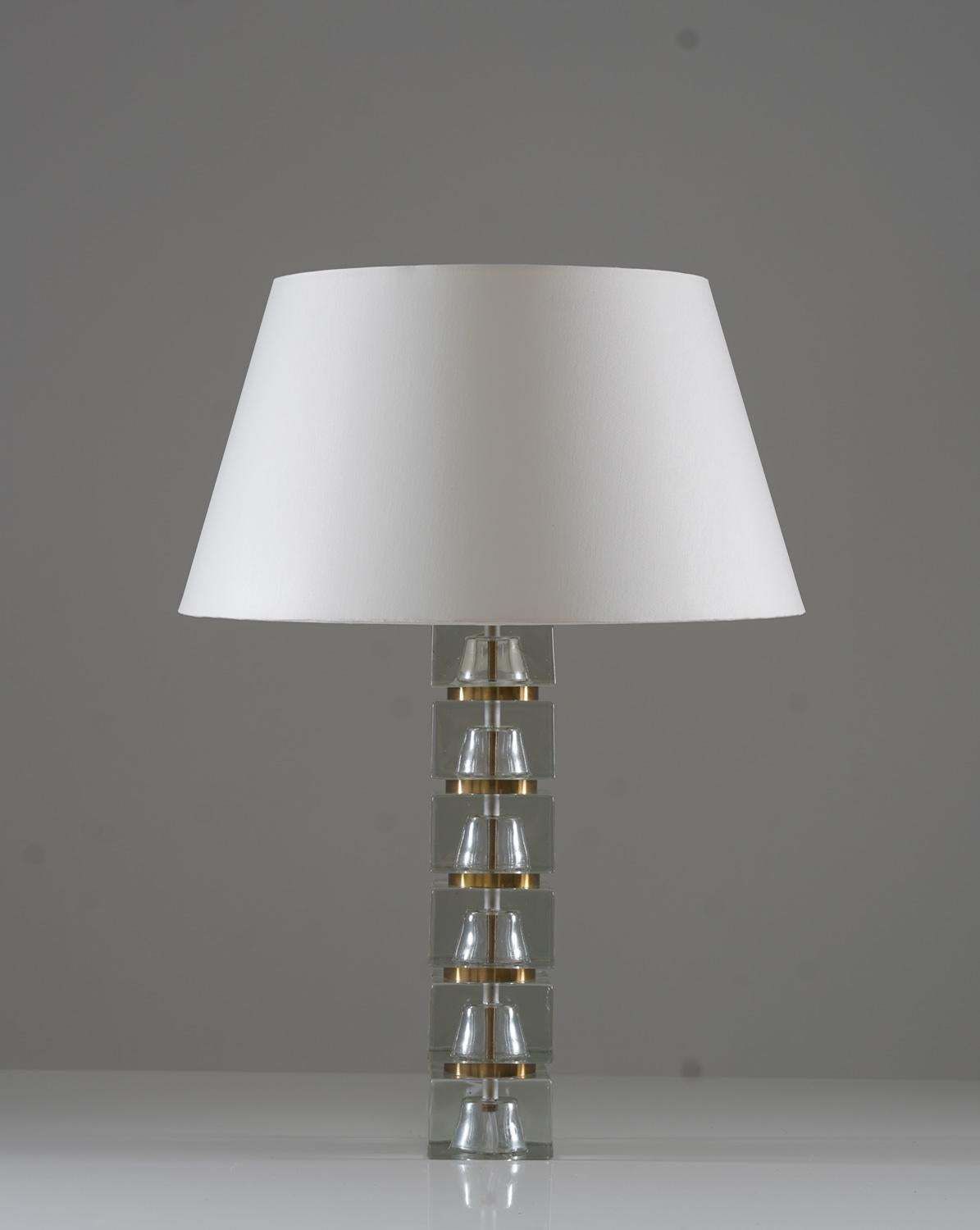 Pair Of Swedish Mid Century Table Lamps In Glass And Brass photo Lighting