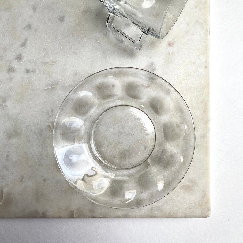 Vintage 14 Piece Arcoroc France Glass Coffee Cup Set | Britannia Thumbprint Tea Cups W/ Matching Saucers | Homeware photo vinterior