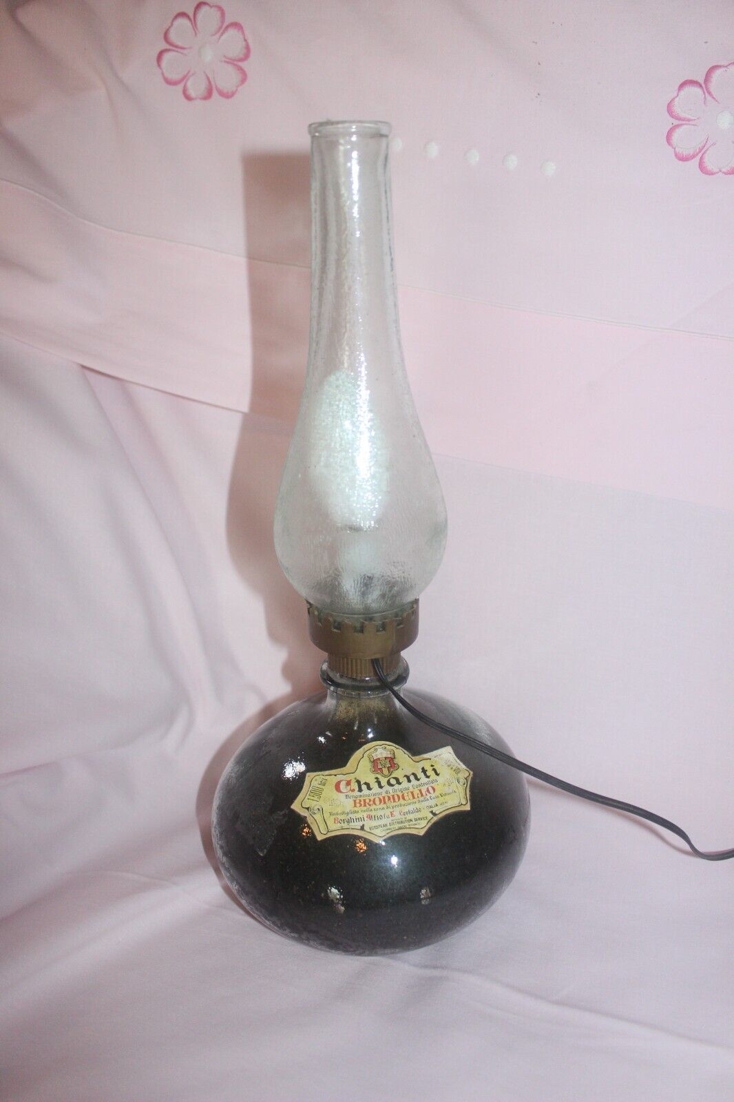 Italian Vintage Table/Desk Light Glass Bottle And Chimney Glass Shade Oil Lamp