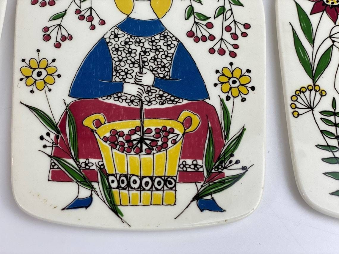 4 Mons & Mille Wall Trivets / Plaques Of Turi Design By Turid Gramstad Oliver For Figgjo Flint In Norway photo vintage
