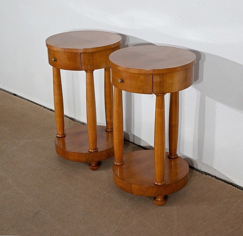 Pair Of Small Cherrywood Pedestal Tables, Empire Style, Mid 20th Century photo for sale