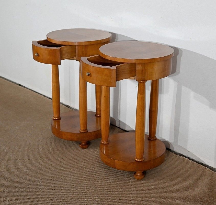 Pair Of Small Cherrywood Pedestal Tables, Empire Style, Mid 20th Century photo Furniture
