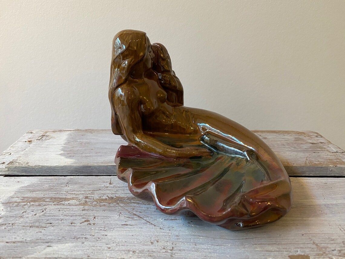 Mermaid Figurine / Bowl By The Icelandic Artist Gudmundur Einarsson. Made In Iceland Circa 1930s 1940s photo furniture