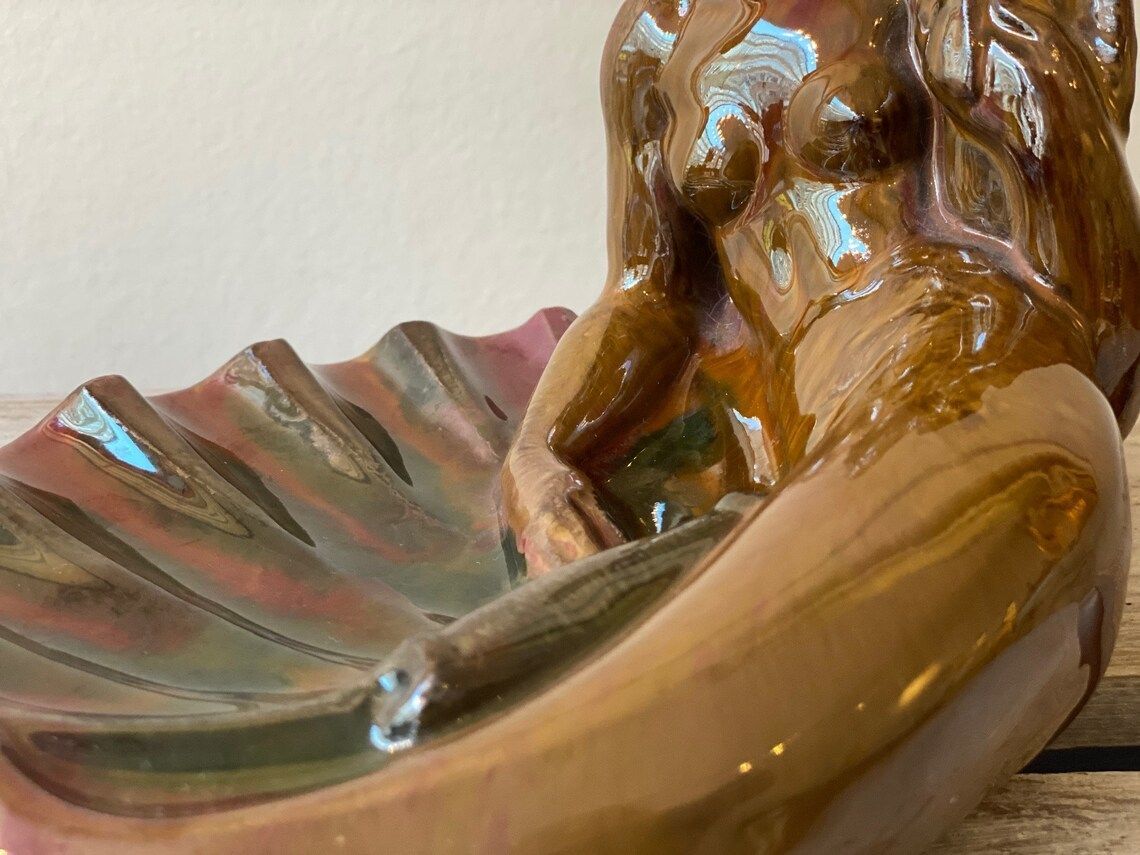 Mermaid Figurine / Bowl By The Icelandic Artist Gudmundur Einarsson. Made In Iceland Circa 1930s 1940s photo vinterior