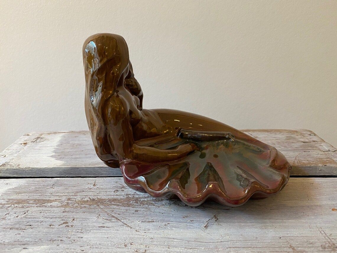 Mermaid Figurine / Bowl By The Icelandic Artist Gudmundur Einarsson. Made In Iceland Circa 1930s 1940s photo vintage