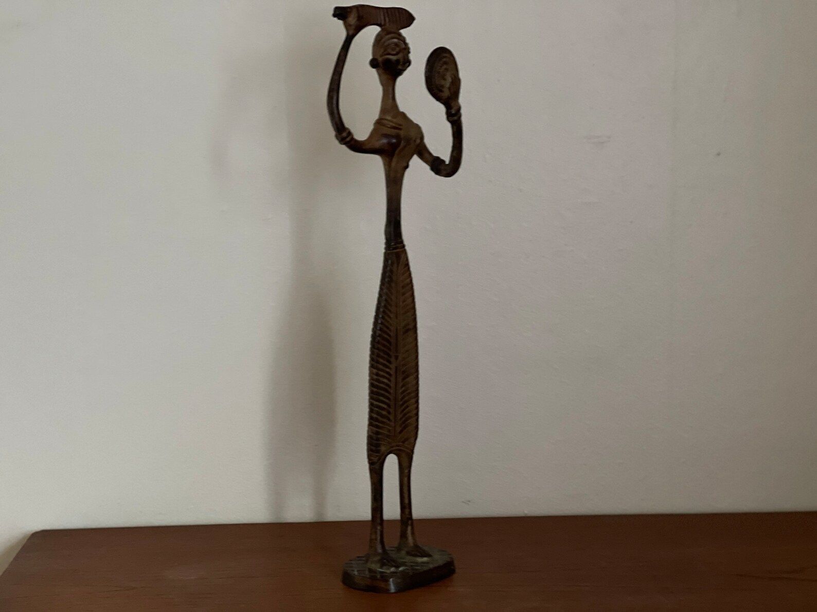 Large Bronze Figure Of Woman Combing Her Hair And Looking In The Mirror Asia photo for sale