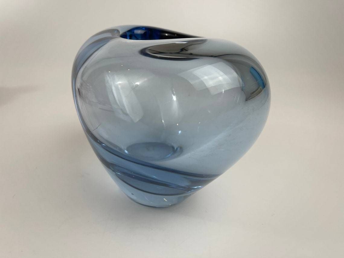 Big Heart Shaped Aqua Blue Vase By Per Lutken (Per Lütken) For The Danish Glassworks Holmegaard. Scandinavian Mid Century Interior Design photo furniture