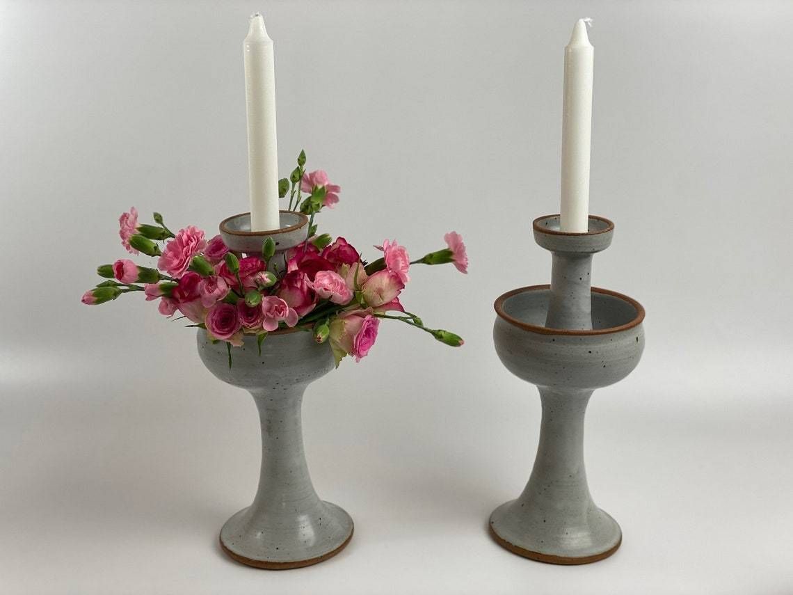 Helle Allpass, Own Studio, Pair Of Candlesticks Of Ceramics, 1970s photo for sale