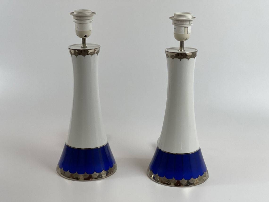 Sigvard Bernadotte For The Swedish Four Leaf Clover (Fyrklovern), Pair Of Table Lamps "Marianne" Royal Blue photo vinterior