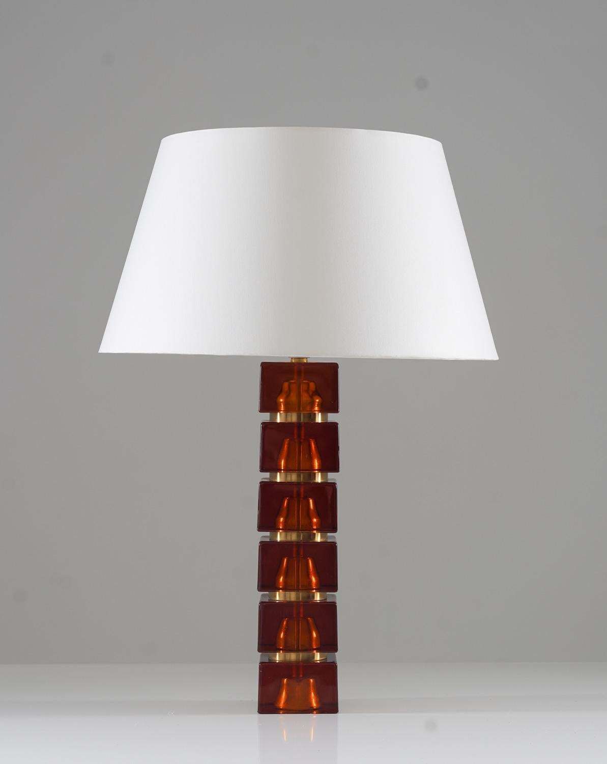 Pair Of Swedish Mid Century Table Lamps In Glass And Brass photo vinterior