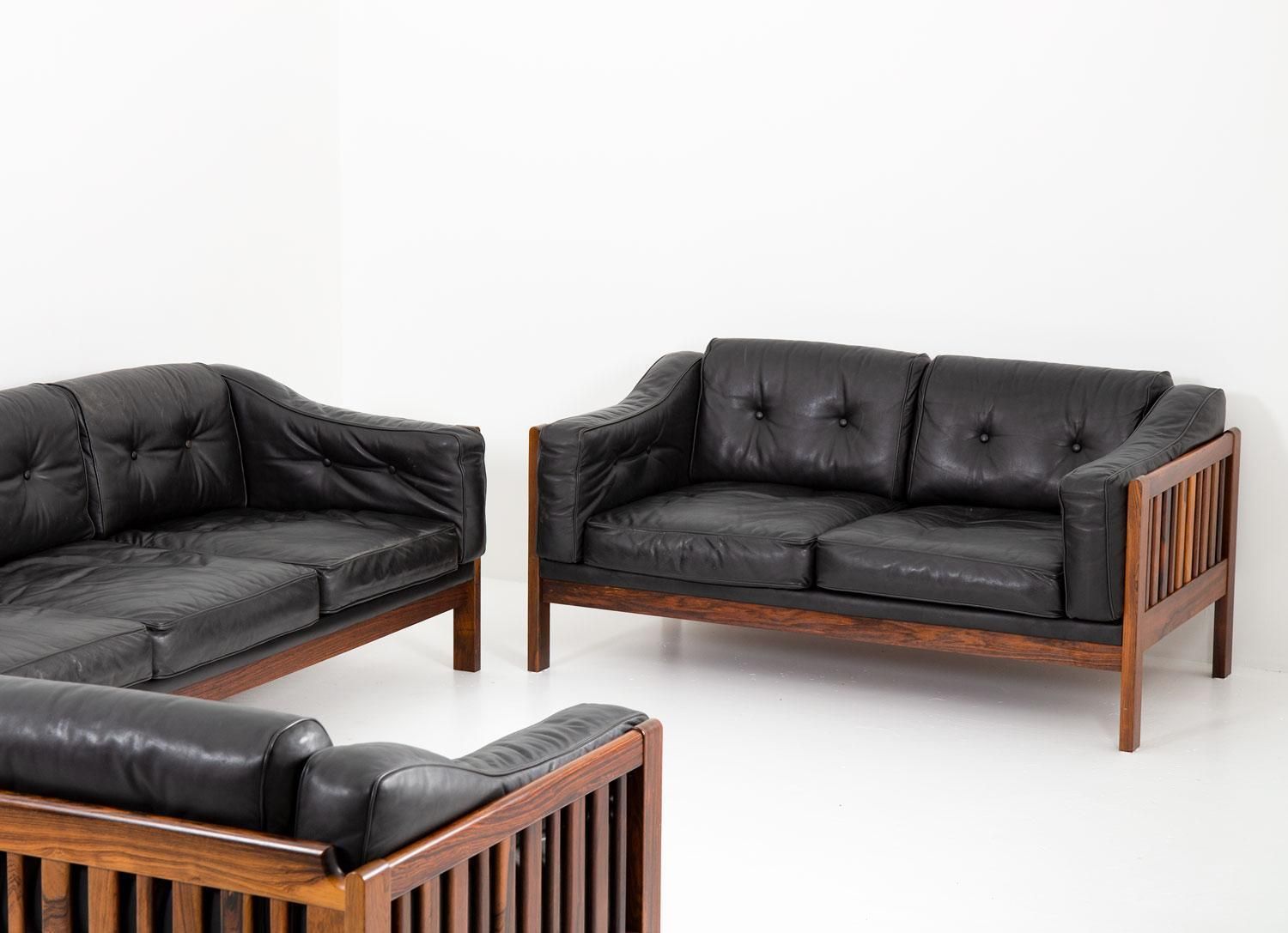 Scandinavian Rosewood And Black Leather Seating Group "Monte Carlo", 1965 photo Furniture