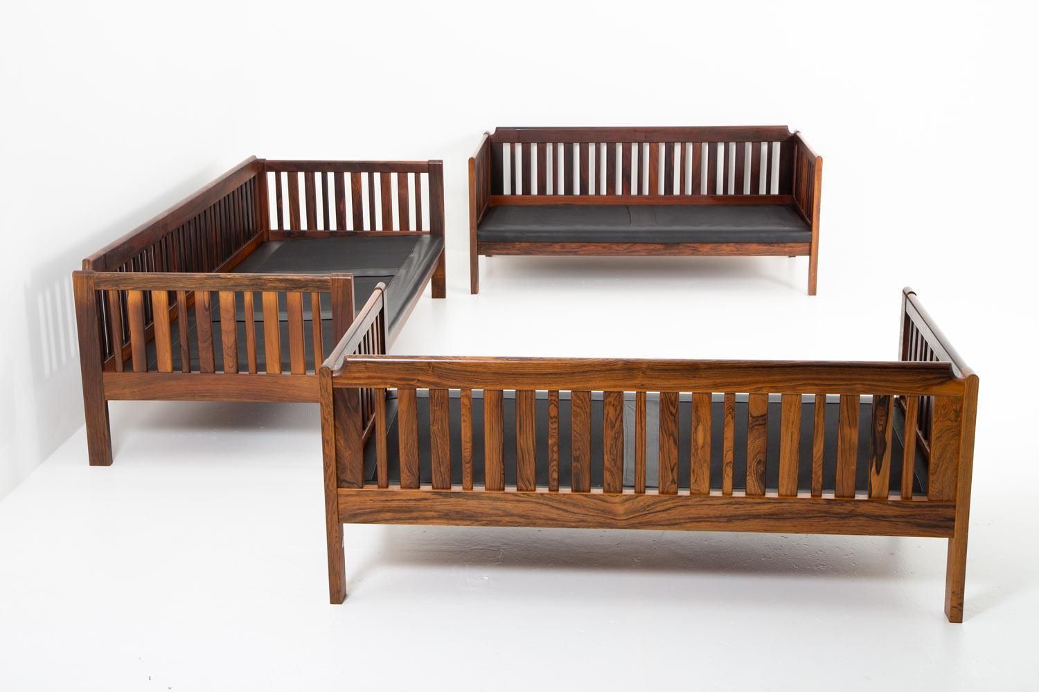 15130.0 Scandinavian Rosewood And Black Leather Seating Group "Monte Carlo", 1965 photo