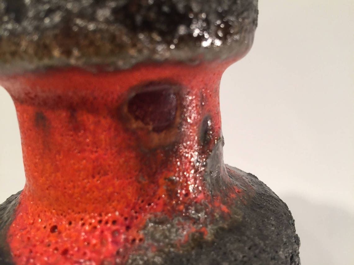 West Germany Fat Lava Vase, Organge Red And Grey Black, Signed With The Logo Of Carsten's Studio, European Mid Century Modern, 1970s/1960s photo buy