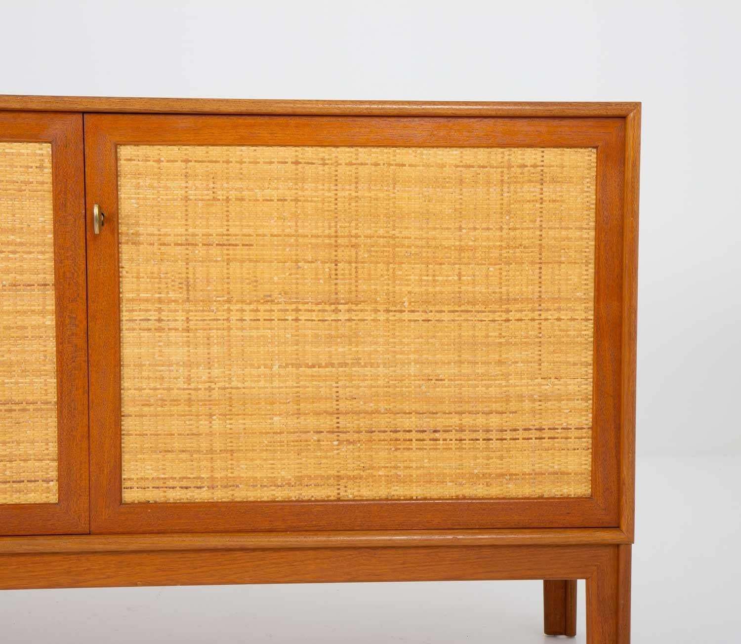 Pair Of Mid Century Scandinavian Sideboards In Teak And Rattan By Alf Svensson photo Furniture