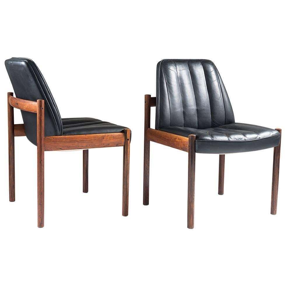 Pair Of Scandinavian Easy Chairs In Rosewood And Leather By Sven Ivar Dysthe