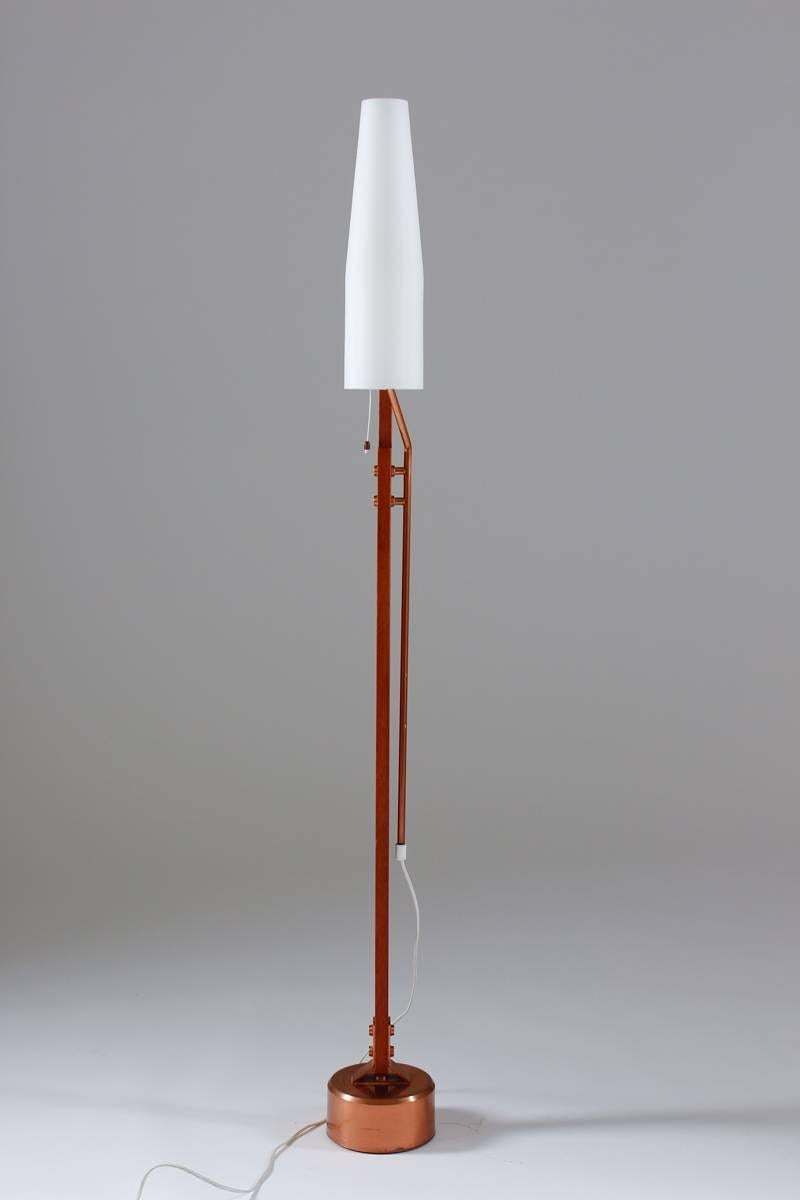 Very Rare Floor Lamp By Orrefors In Teak, Copper And Opaline Glass photo Lighting