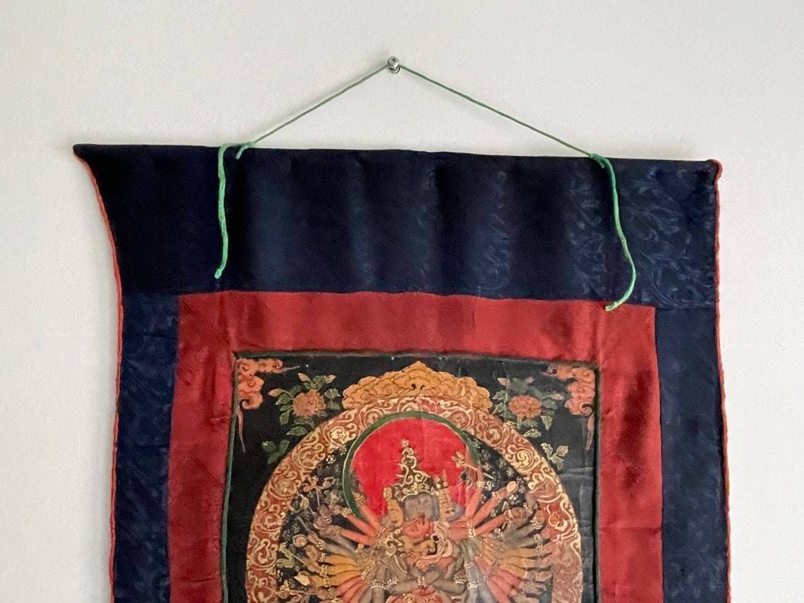 Shakti Thangka  Asian Buddhist  Hindu Thangka Painting Mounted In Hand Stitched Cloth 20th Century photo Art