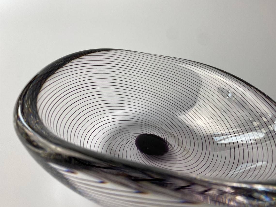 Art Glass Bowl By Vicke Lindstrand For The Swedish Glassworks Kosta  Clear Glass With Purple Threads  Mic Century Modern From Sweden photo Home Decor