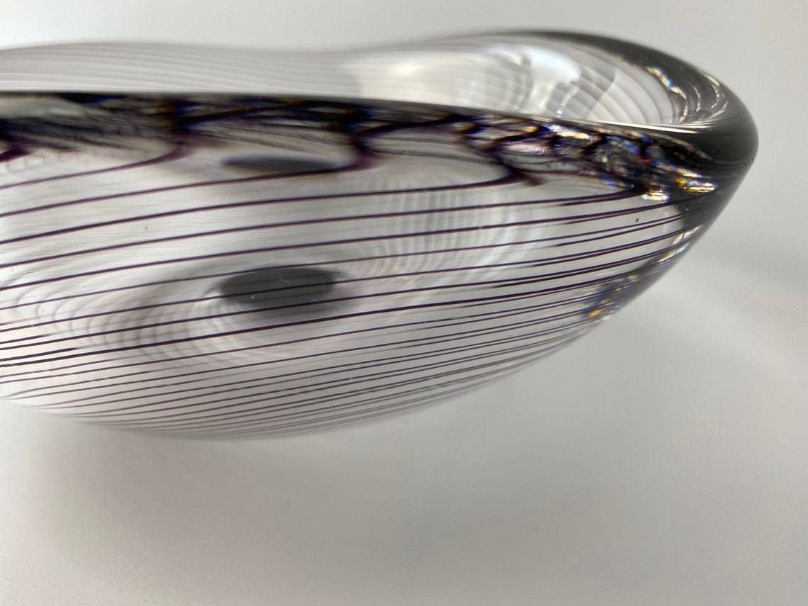 Art Glass Bowl By Vicke Lindstrand For The Swedish Glassworks Kosta  Clear Glass With Purple Threads  Mic Century Modern From Sweden photo 185.0