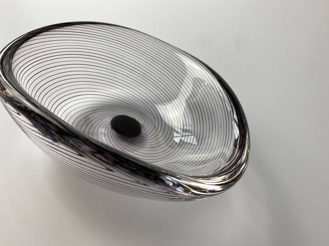 Art Glass Bowl By Vicke Lindstrand For The Swedish Glassworks Kosta  Clear Glass With Purple Threads  Mic Century Modern From Sweden photo vinterior