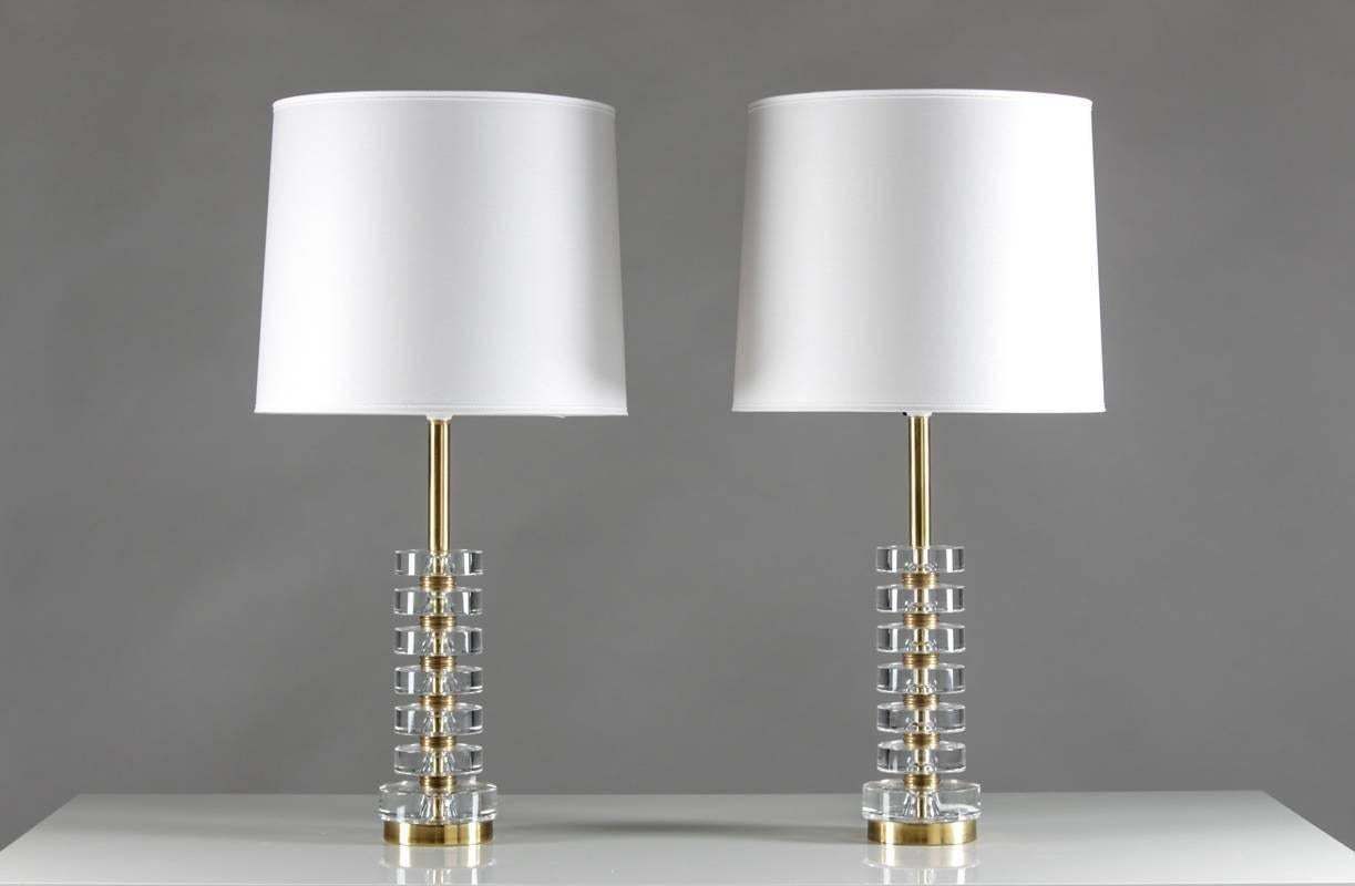 Pair Of Swedish Crystal Glass Table Lamps By Carl Fagerlund For Orrefors photo for sale
