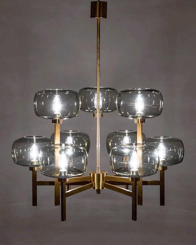 Five Swedish Chandeliers In Brass And Glass By Holger Johansson photo furniture
