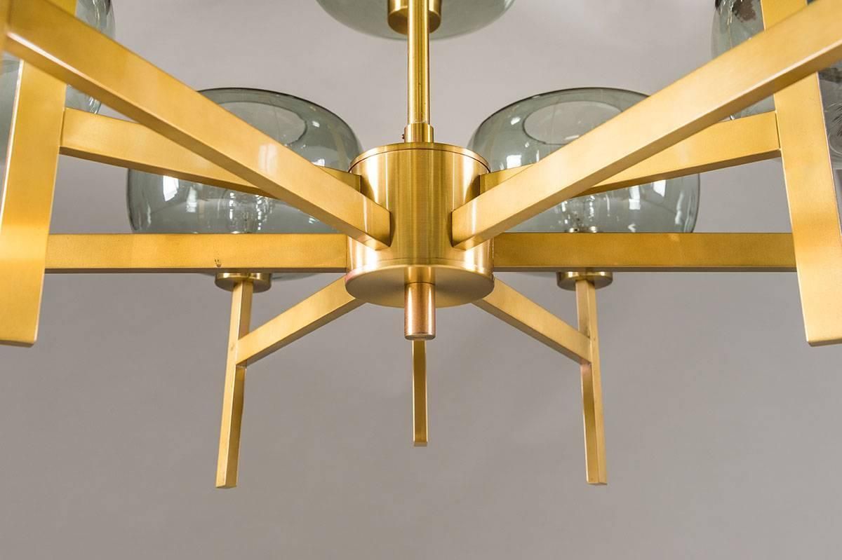 Five Swedish Chandeliers In Brass And Glass By Holger Johansson photo for sale