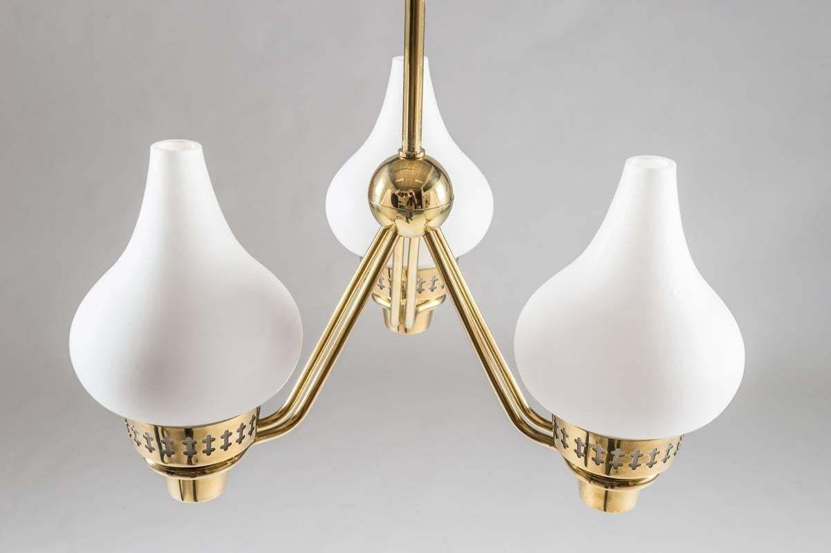 Swedish Chandelier In Brass And Opaline Glass By Hans Bergström For Asea photo for sale