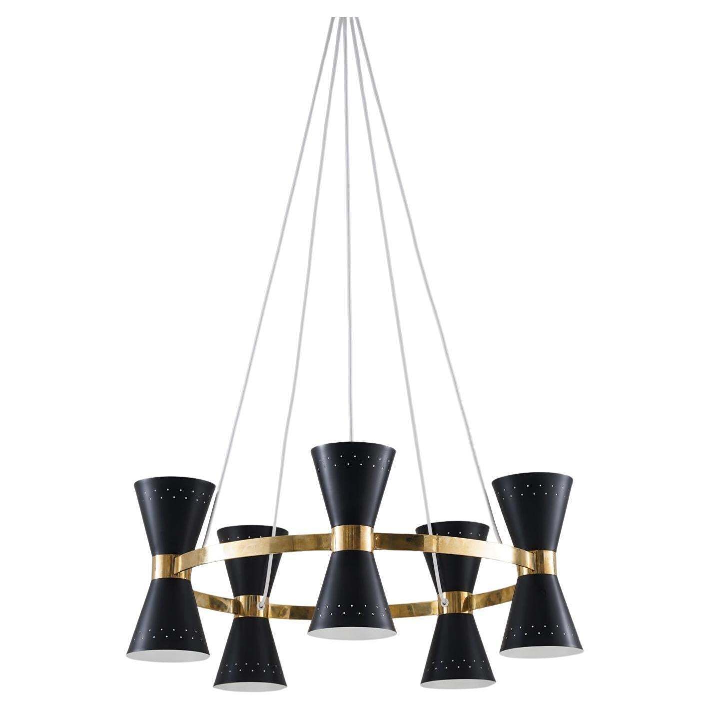 Swedish Midcentury Chandelier In Brass And Metal By Alf Svensson For Bergboms
