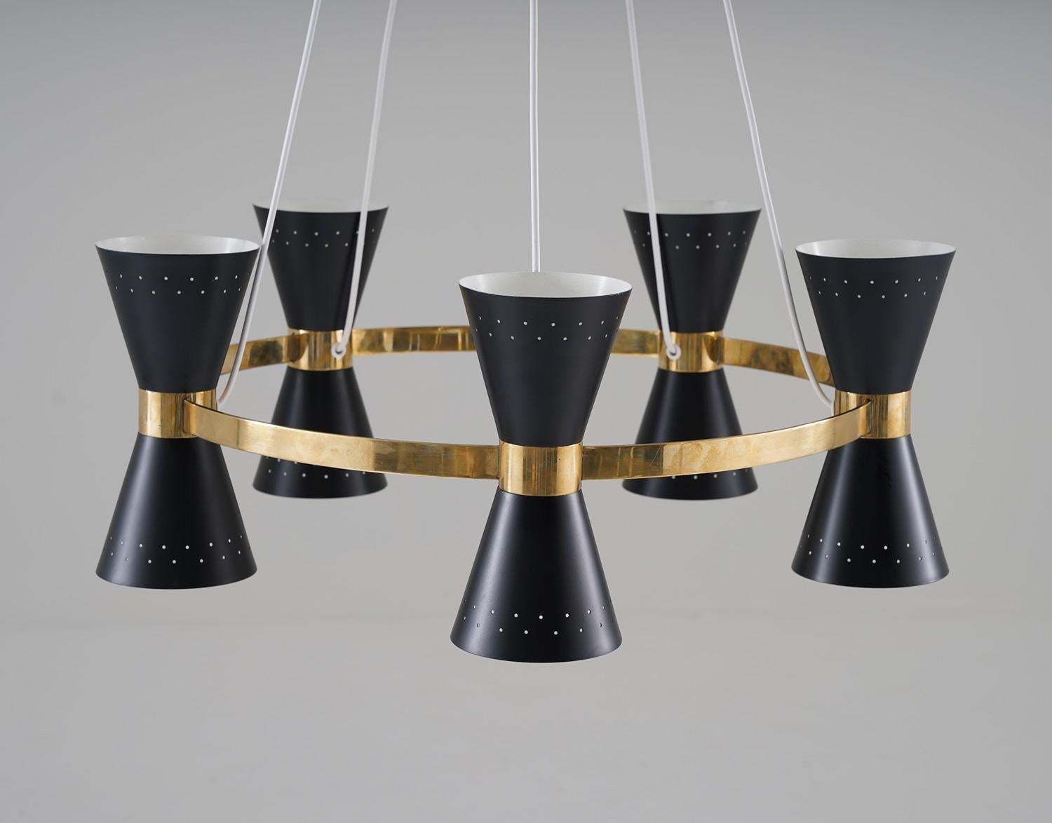 Swedish Midcentury Chandelier In Brass And Metal By Alf Svensson For Bergboms photo vinterior