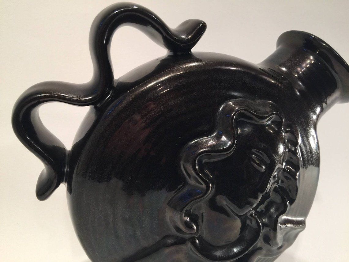 Art Deco Madonna Vase By Michael Andersen And Son, Bornholm, Denmark Between 1930 And 1950, Black Glazed Danish Mid Century Modern photo for sale