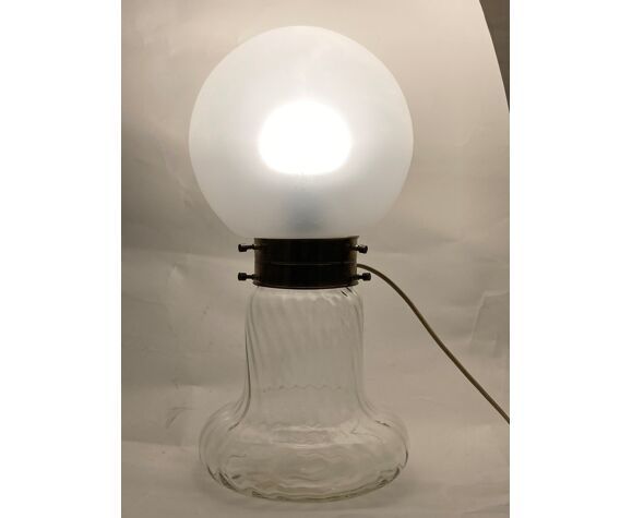 Midcentury Art Deco Style Swirl Brass And Glass Mushroom Table Lamp photo Lighting