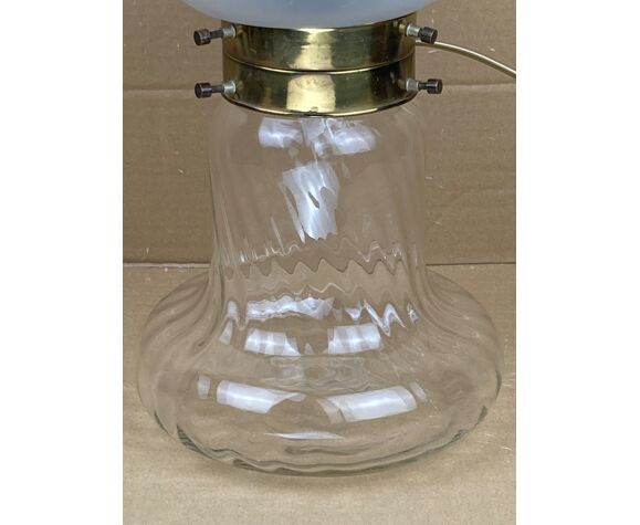 Midcentury Art Deco Style Swirl Brass And Glass Mushroom Table Lamp photo vinterior