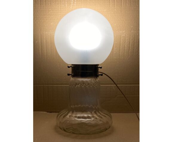 Midcentury Art Deco Style Swirl Brass And Glass Mushroom Table Lamp photo buy