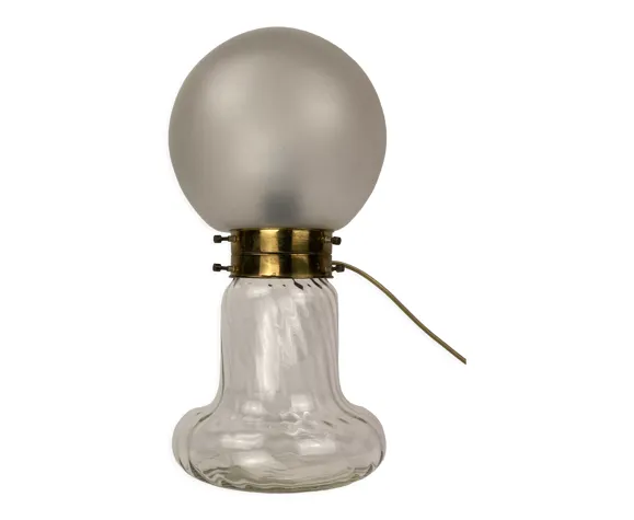 Midcentury Art Deco Style Swirl Brass And Glass Mushroom Table Lamp photo vintage