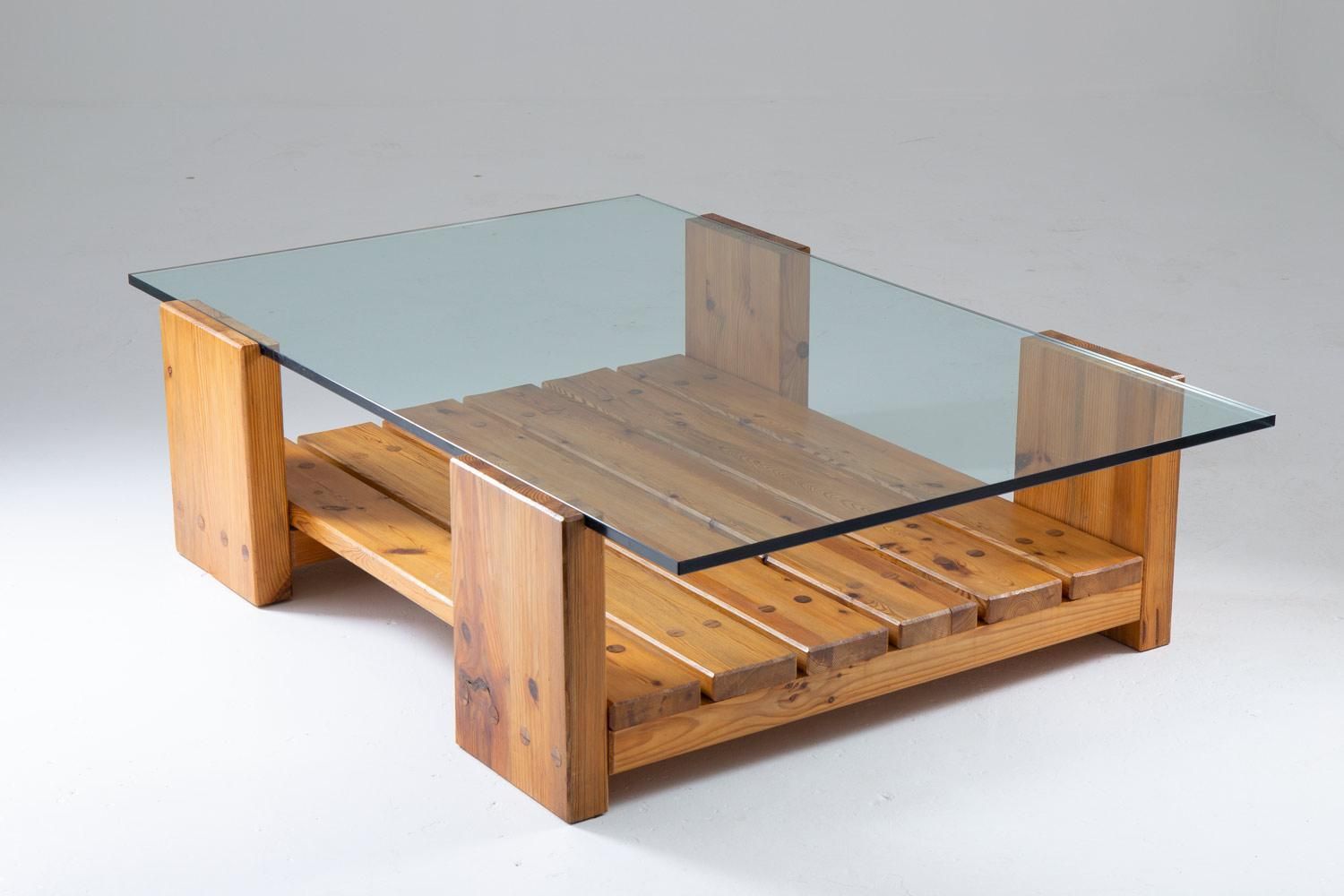 Scandinavian Coffee Table In Pine And Glass By Sven Larsson photo for sale