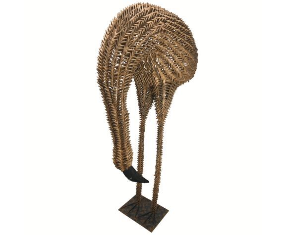 photo furniture 1960s Bamboo Rattan Wicker Crane Flamingo Bird Lamp USA