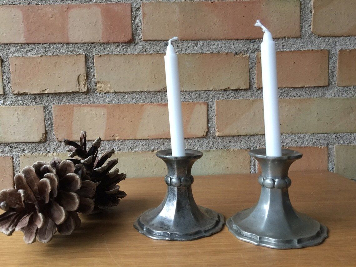 Pair Of Candleholders Of Pewter, 1920s, By The Danish Silversmith Dragsted In Copenhagen, Scandinavian Art Nouveau Interior Design photo furniture