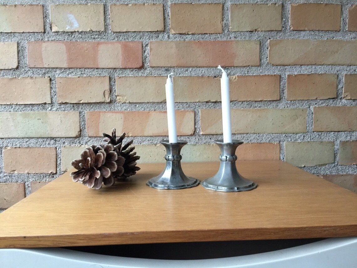 Pair Of Candleholders Of Pewter, 1920s, By The Danish Silversmith Dragsted In Copenhagen, Scandinavian Art Nouveau Interior Design photo for sale
