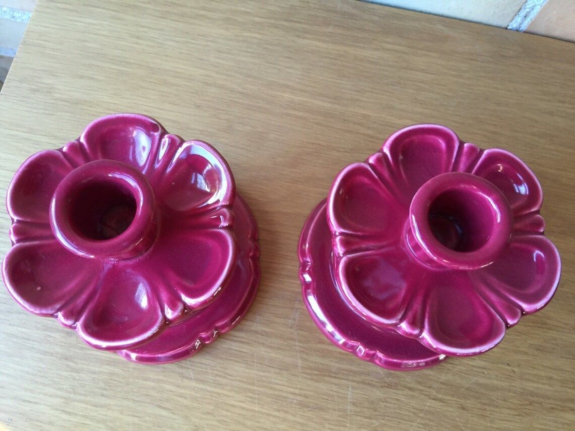 A Pair Of Red Swedish Pottery Candlesticks, 1960s, Scandinavian Mid Century Modern, Could Be From The Studio Pottery Rutebo photo Home Decor